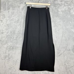 Vtg EILEEN FISHER Black Textured Rayon Slit Maxi Skirt PS Vintage Made in USA